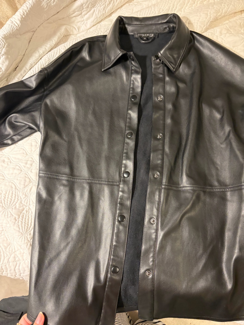 Dynamite Black Faux Leather Bomber Jacket